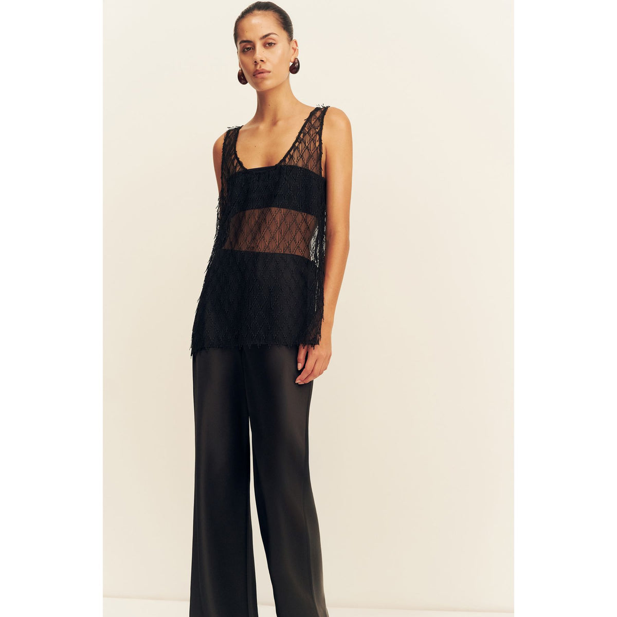 Talitha Sheer Fringe Scoop neck top