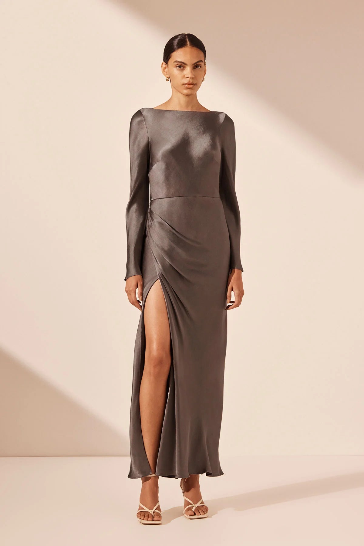 La Lune Flared Sleeve Side Split Midi Dress