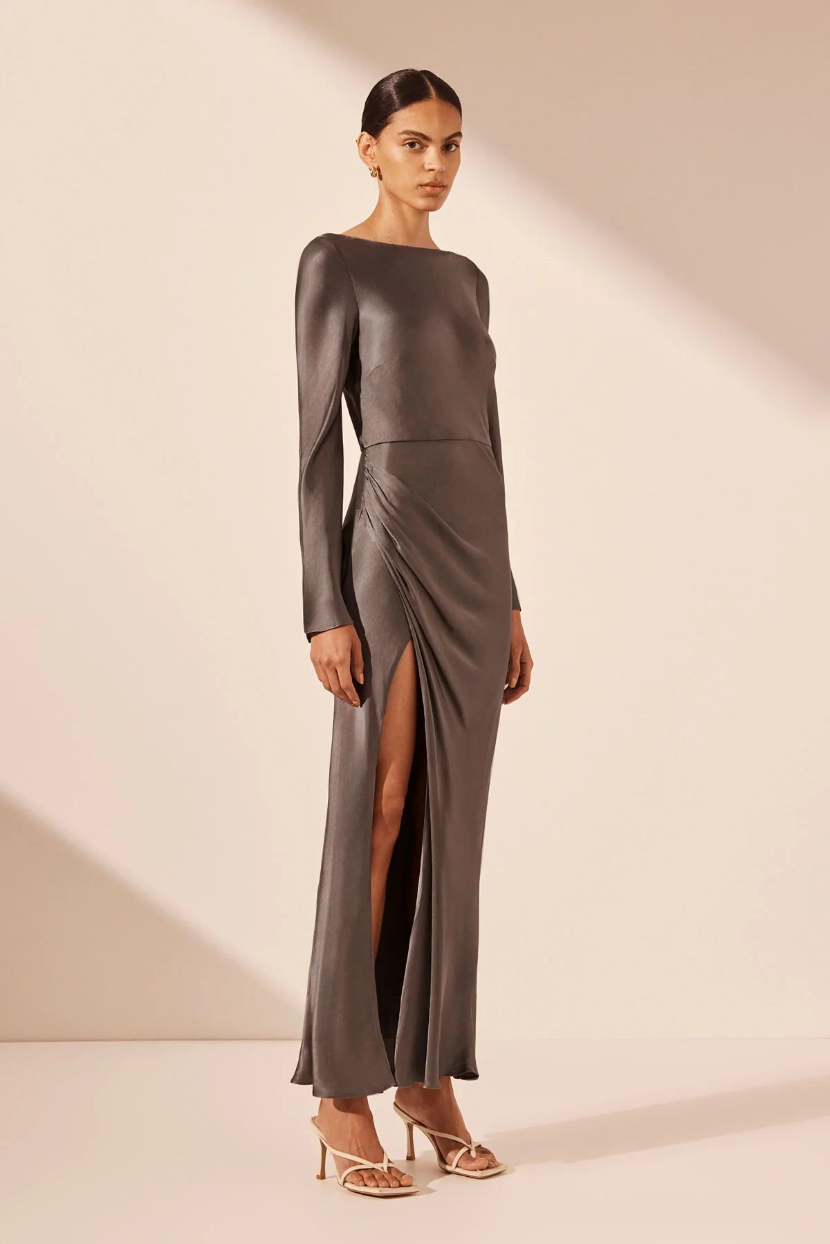 La Lune Flared Sleeve Side Split Midi Dress