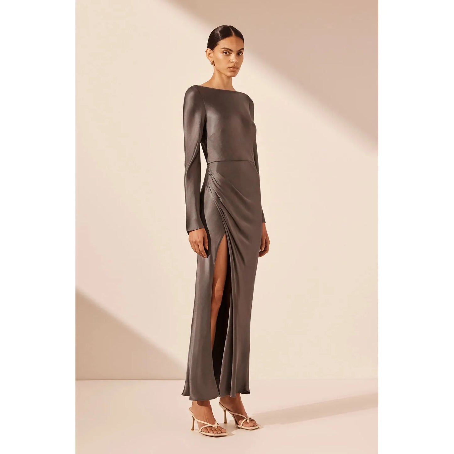 La Lune Flared Sleeve Side Split Midi Dress