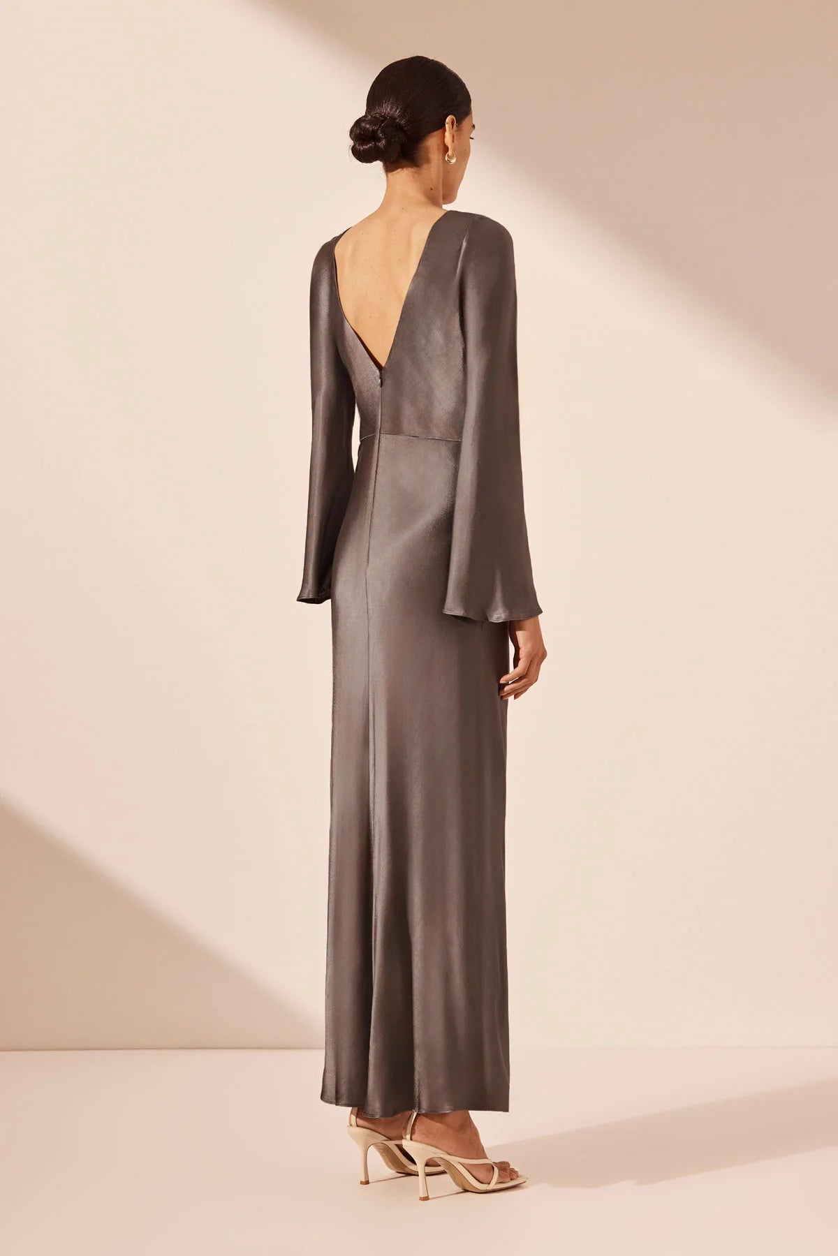 La Lune Flared Sleeve Side Split Midi Dress