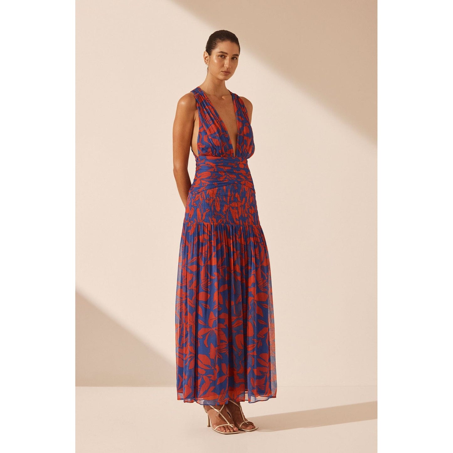 Flore Plunged Tie Back Midi Dress