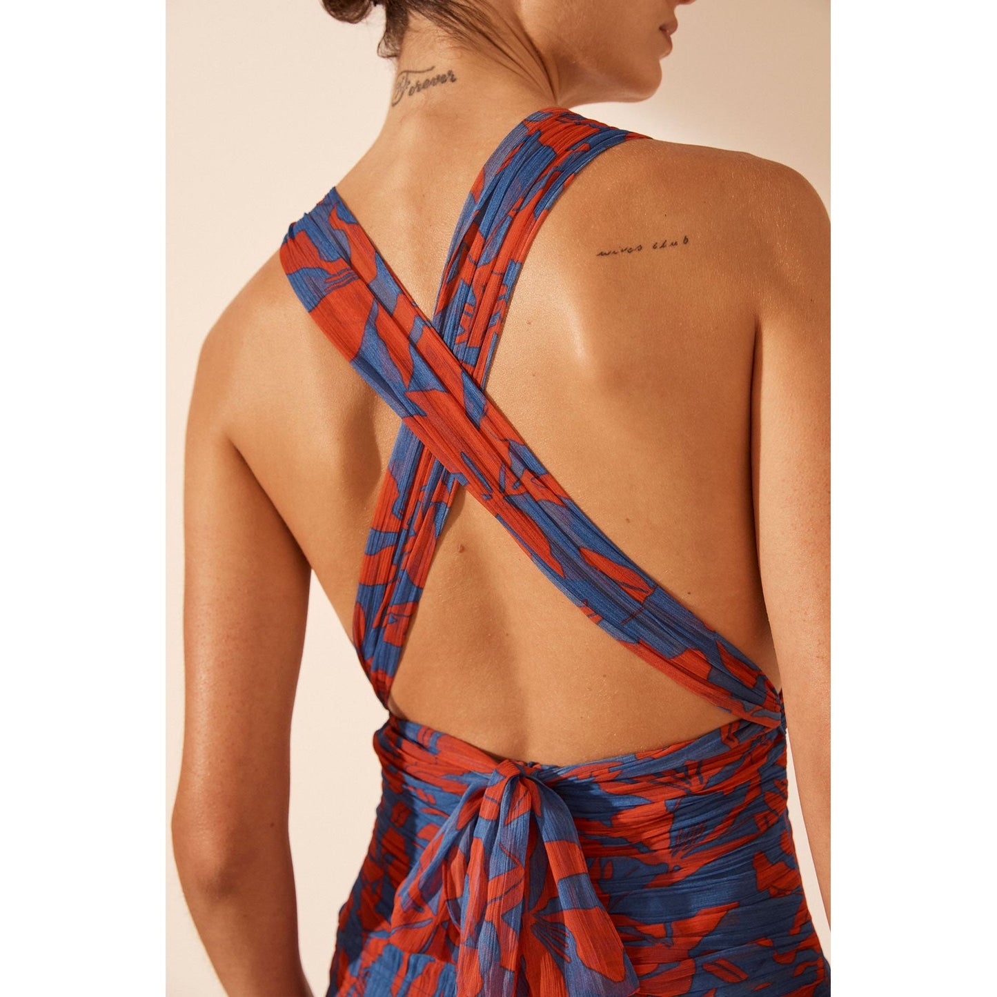 Flore Plunged Tie Back Midi Dress