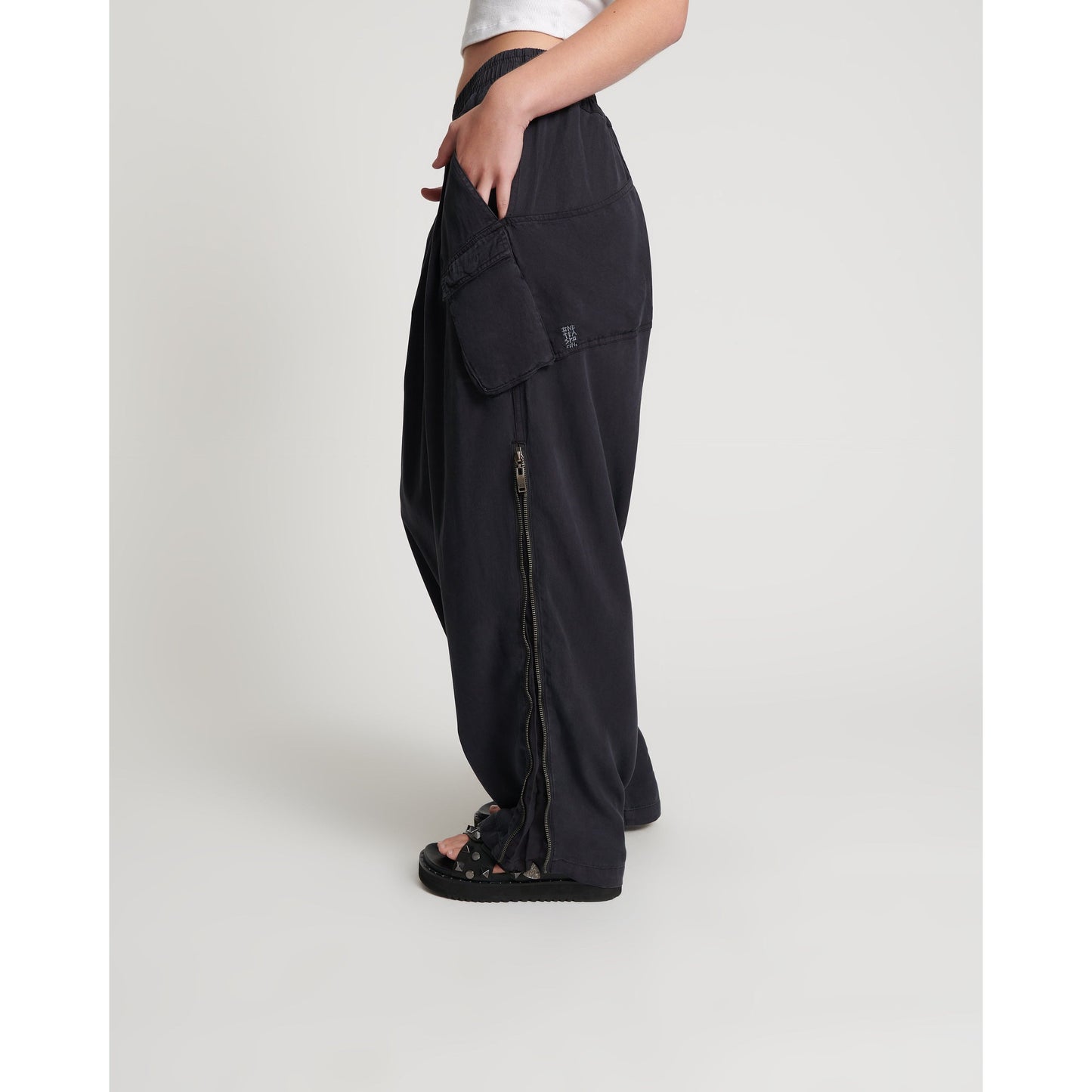 Charcoal Tencel Zipped Parachute Pants