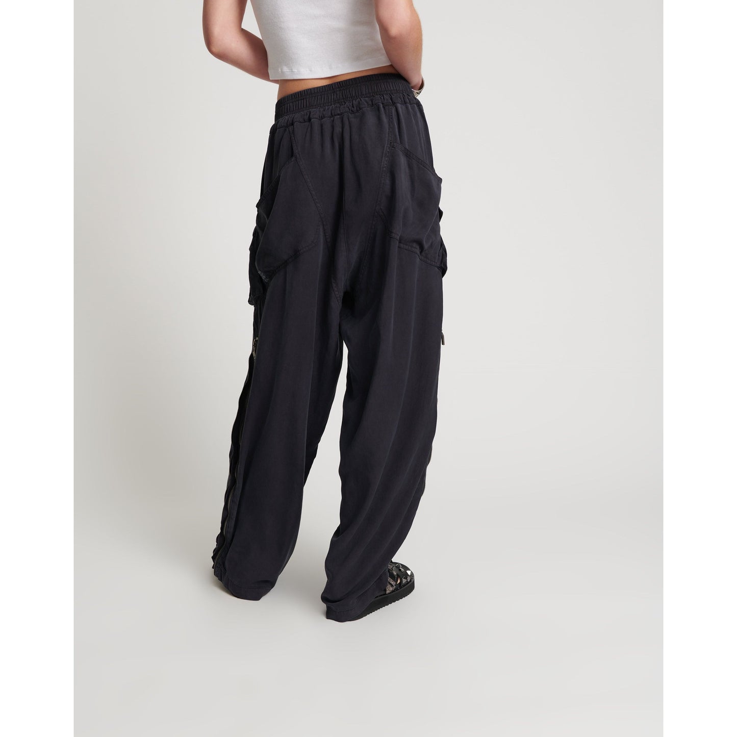 Charcoal Tencel Zipped Parachute Pants