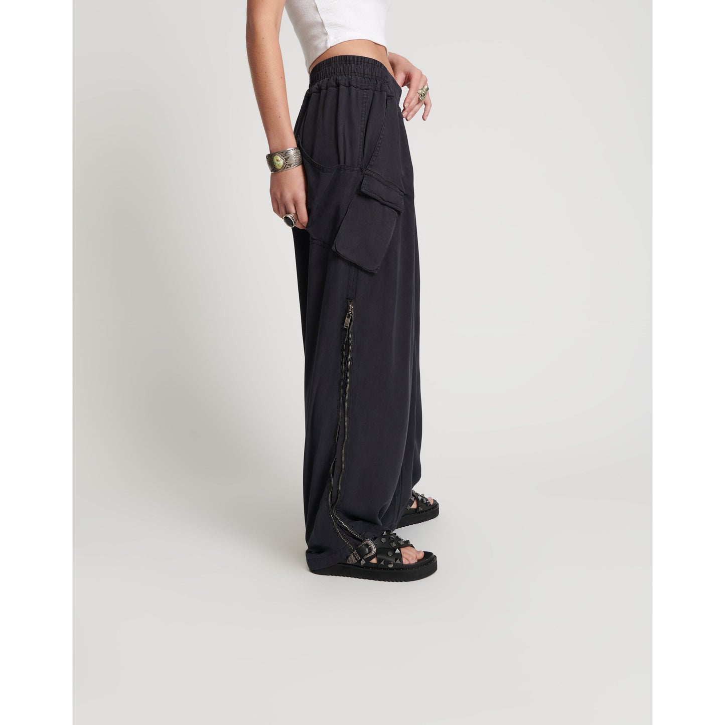 Charcoal Tencel Zipped Parachute Pants