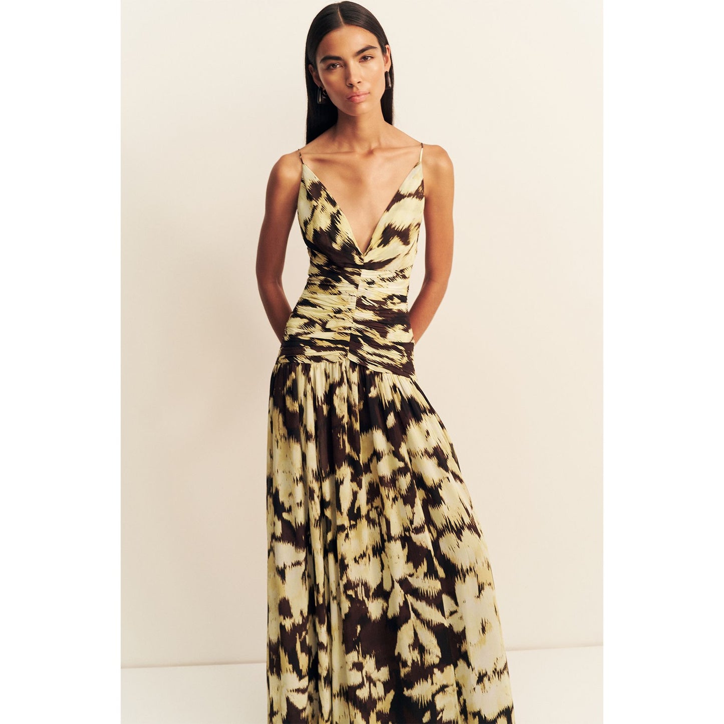 Benny Plunged Gathered Maxi dress