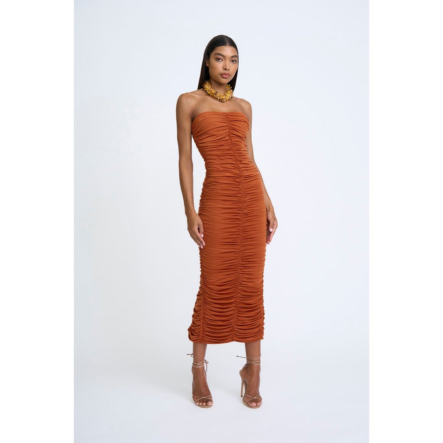 Gloria Gathered Strapless Midi Dress