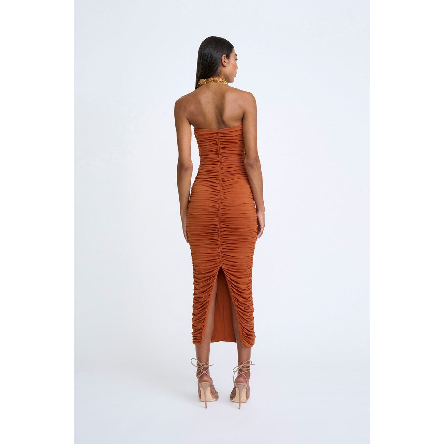 Gloria Gathered Strapless Midi Dress