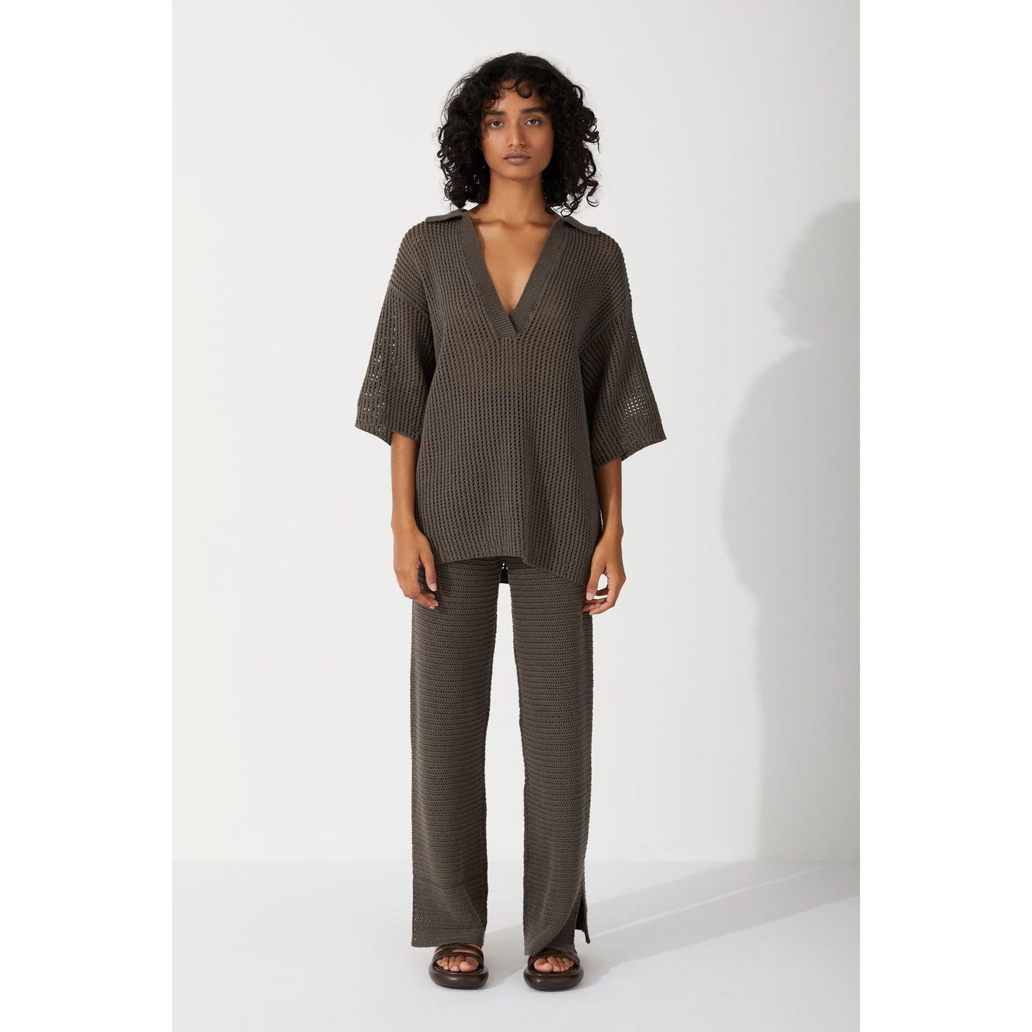 Charcoal Cotton Crochet Shirt