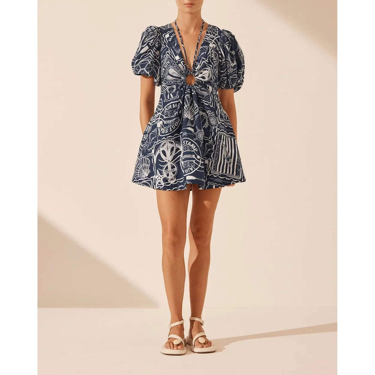 Amelie Linen Ruched Keyhole Mini dress