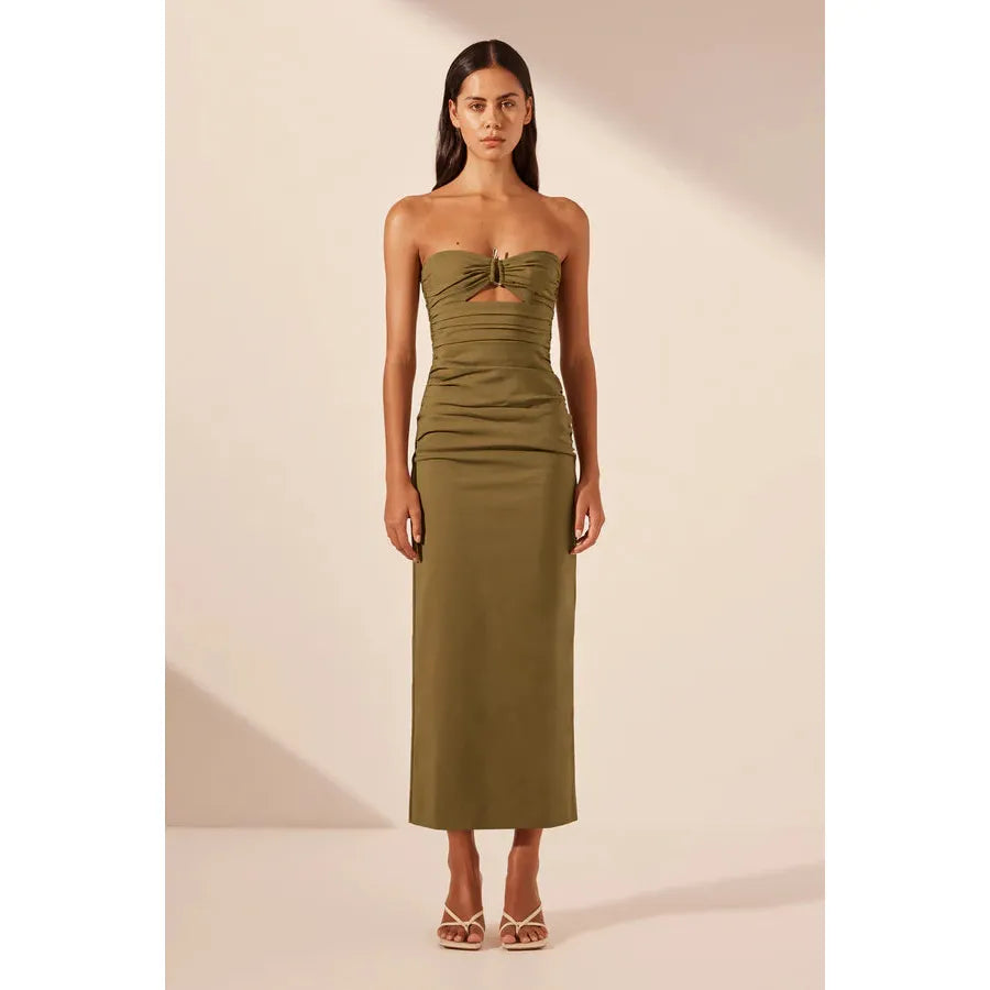 Lani Strapless Gathered Midi dress