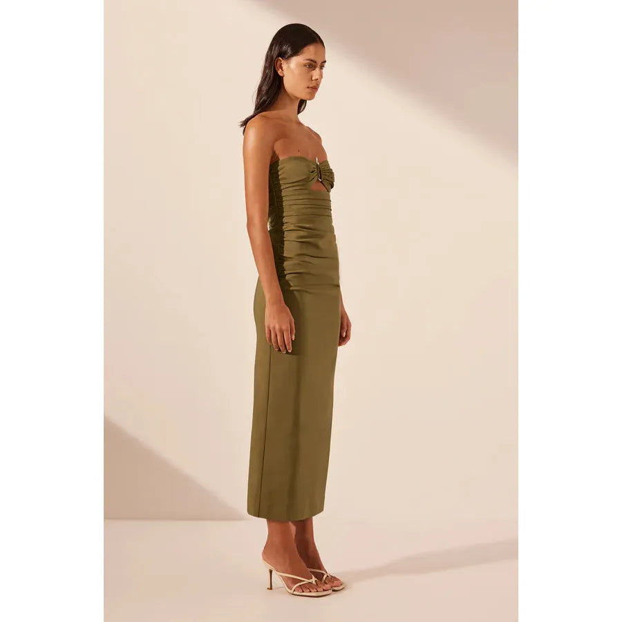 Lani Strapless Gathered Midi dress