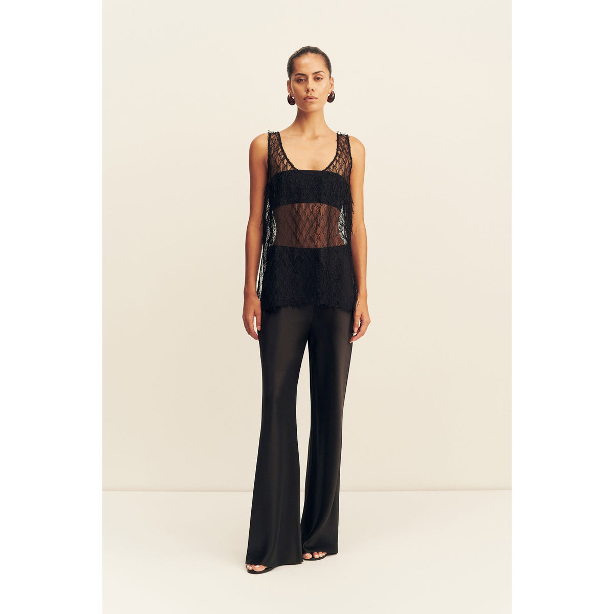 Talitha Sheer Fringe Scoop neck top