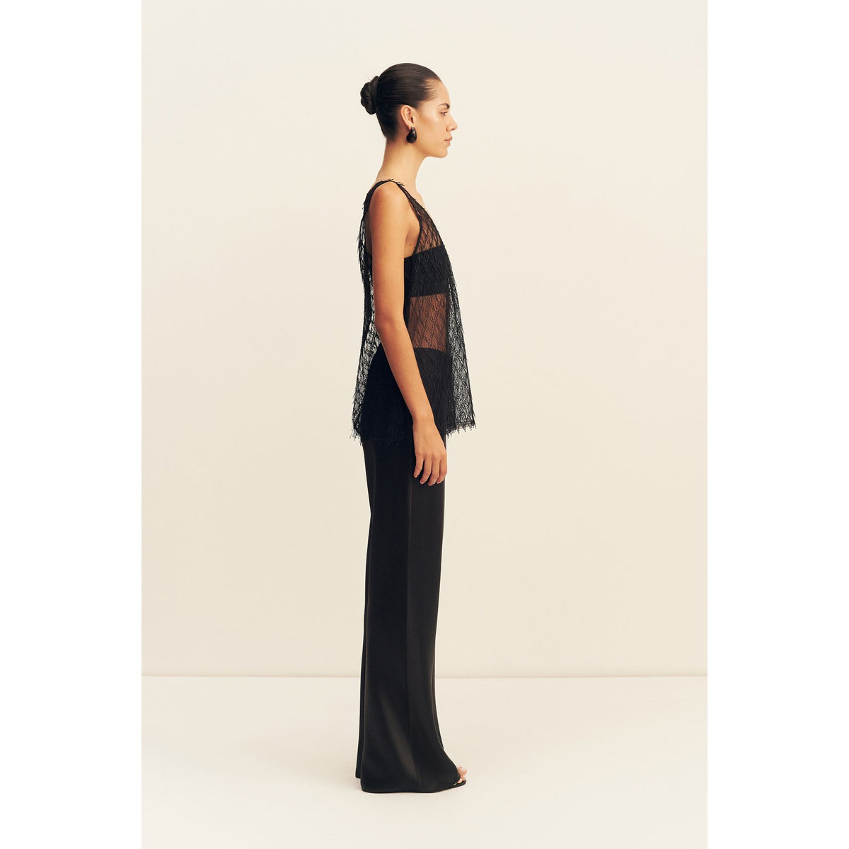 Talitha Sheer Fringe Scoop neck top
