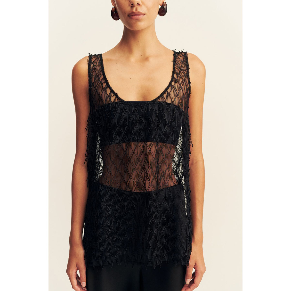 Talitha Sheer Fringe Scoop neck top
