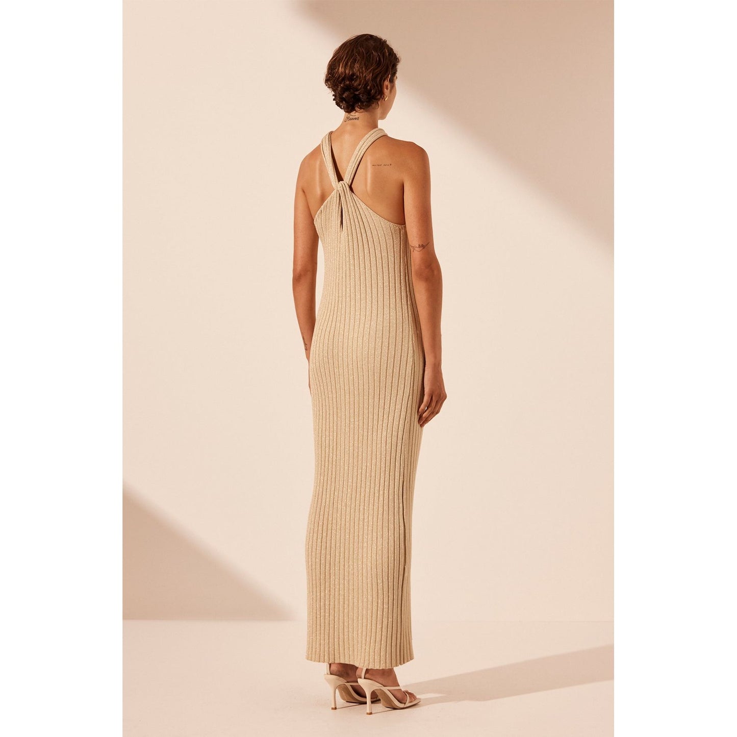 Livia Champagne Halter Maxi Dress