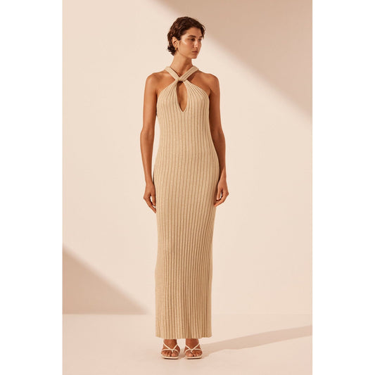 Livia Champagne Halter Maxi Dress