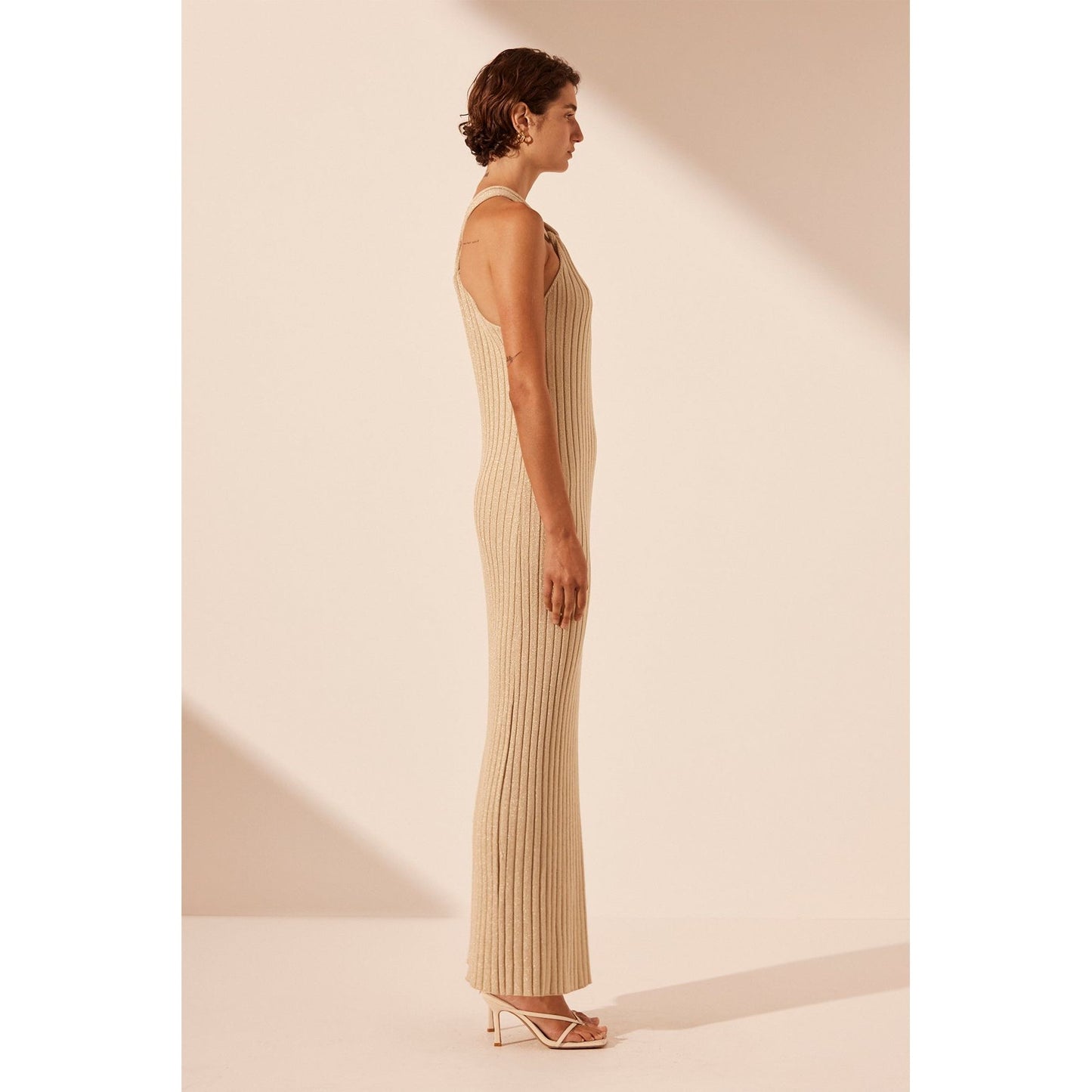 Livia Champagne Halter Maxi Dress