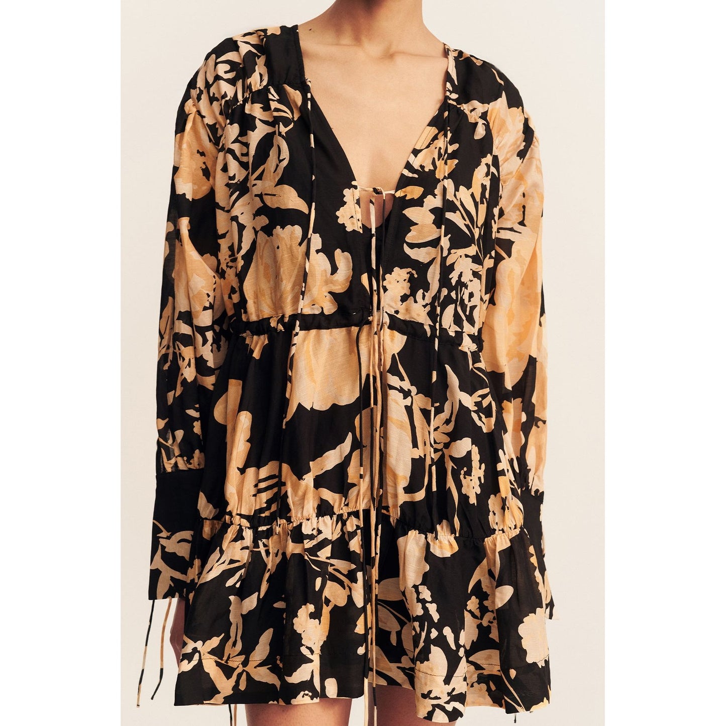 Xenia Tiered Drawstring Mini Dress