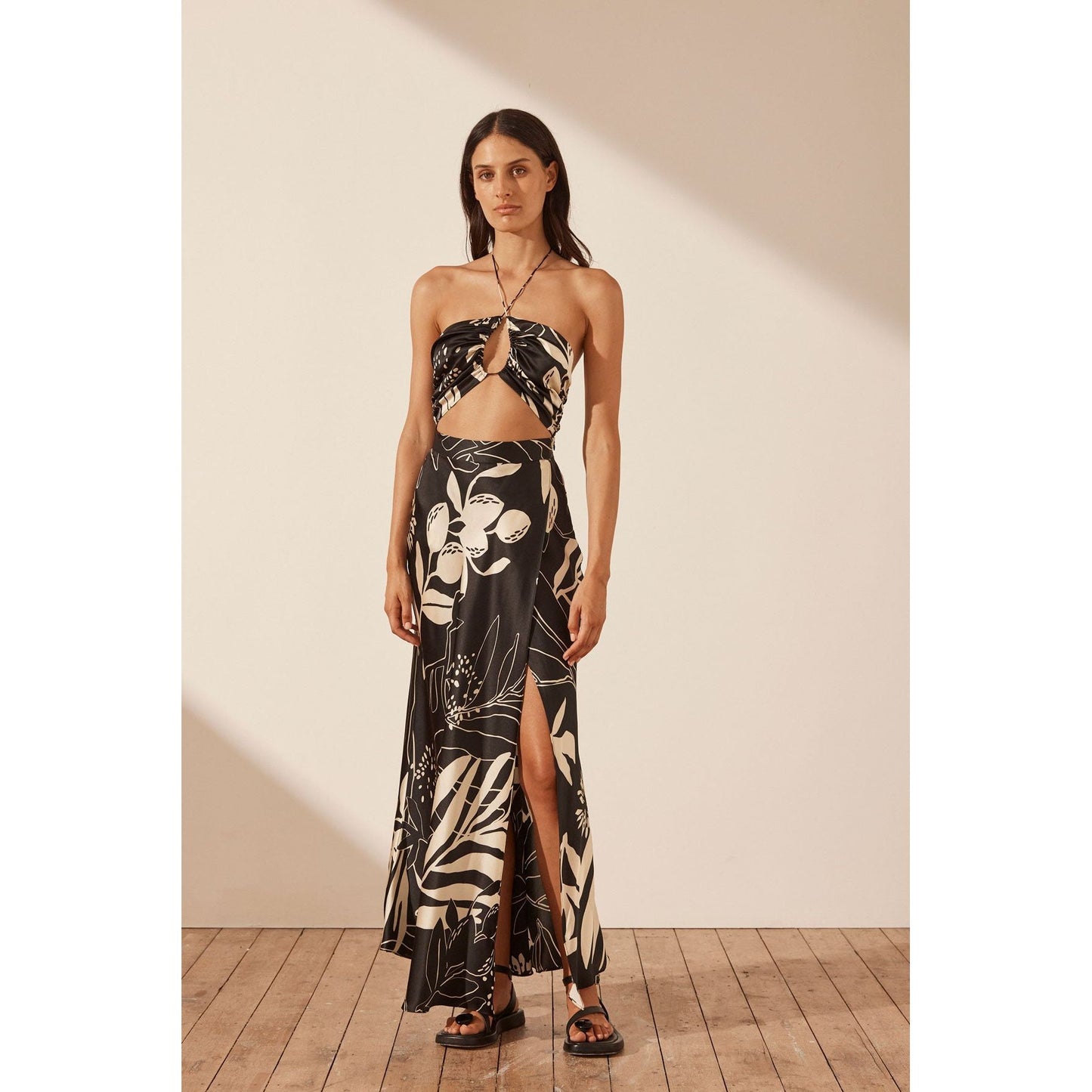 Capri Silk Cross Front Cut Out Midi dress