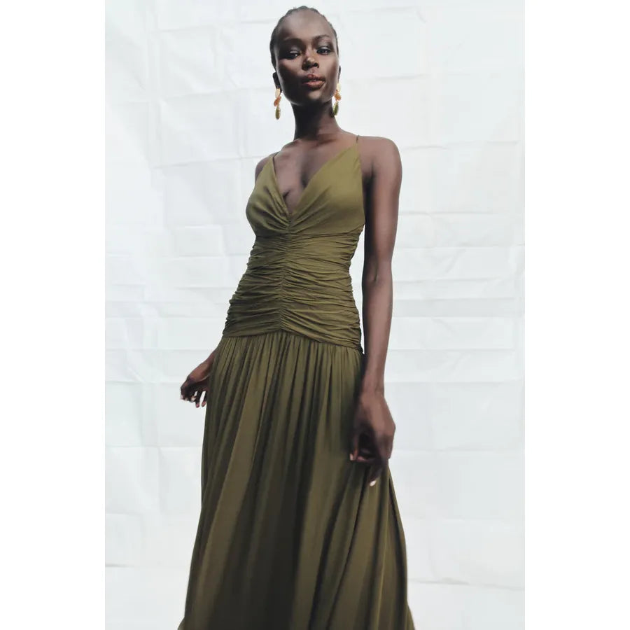 Juno Plunged Gathered Maxi dress