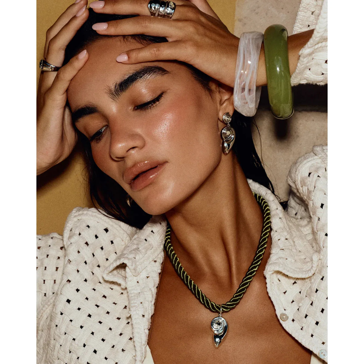 Palma Shell cord necklace - silver