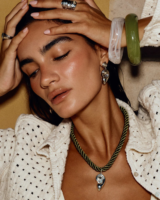 Palma Shell cord necklace - silver