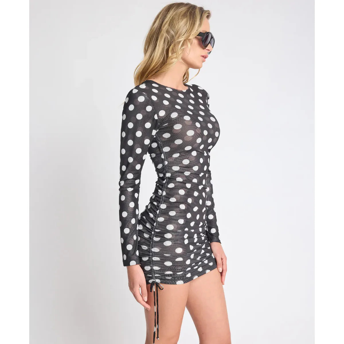 Polka darling sheer mesh mini dress