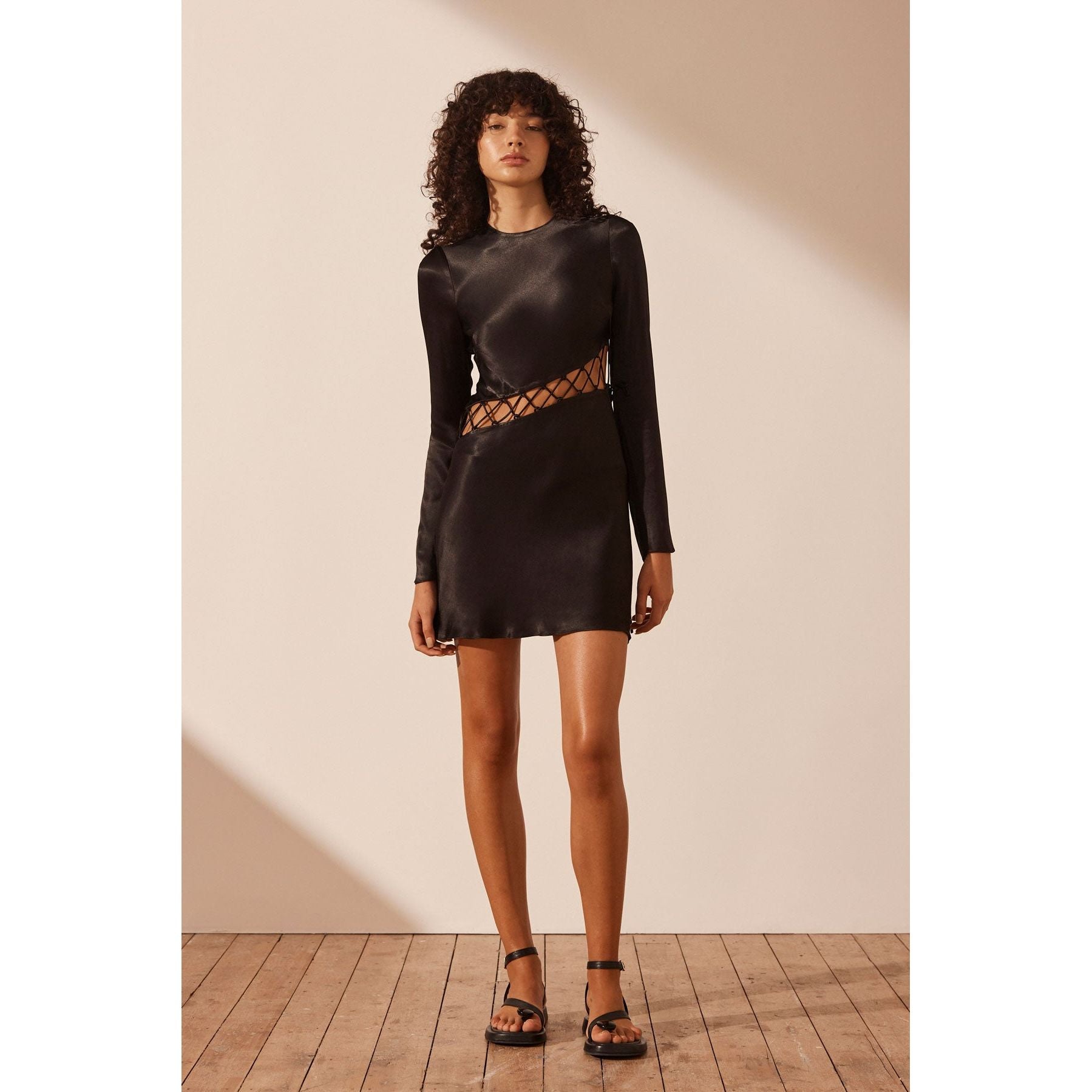 Long sleeve lace hotsell up asymmetrical dress