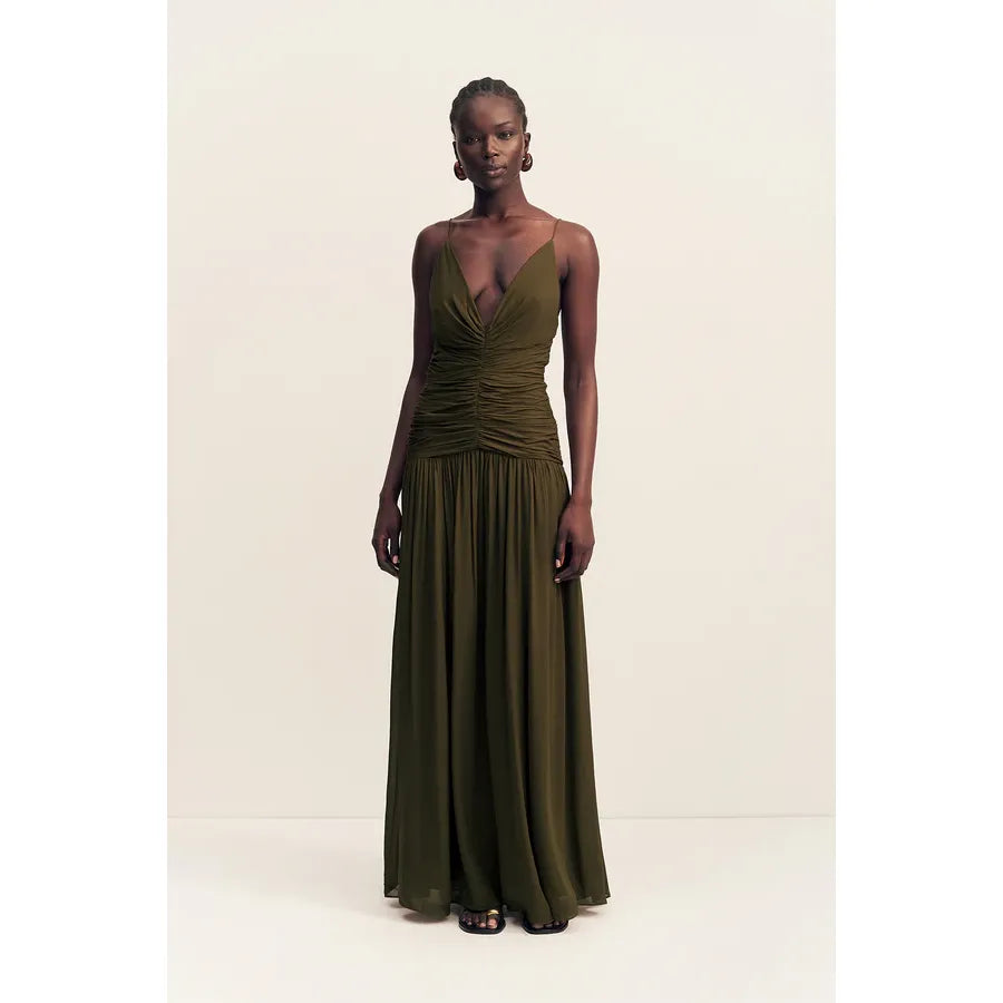 Juno Plunged Gathered Maxi dress