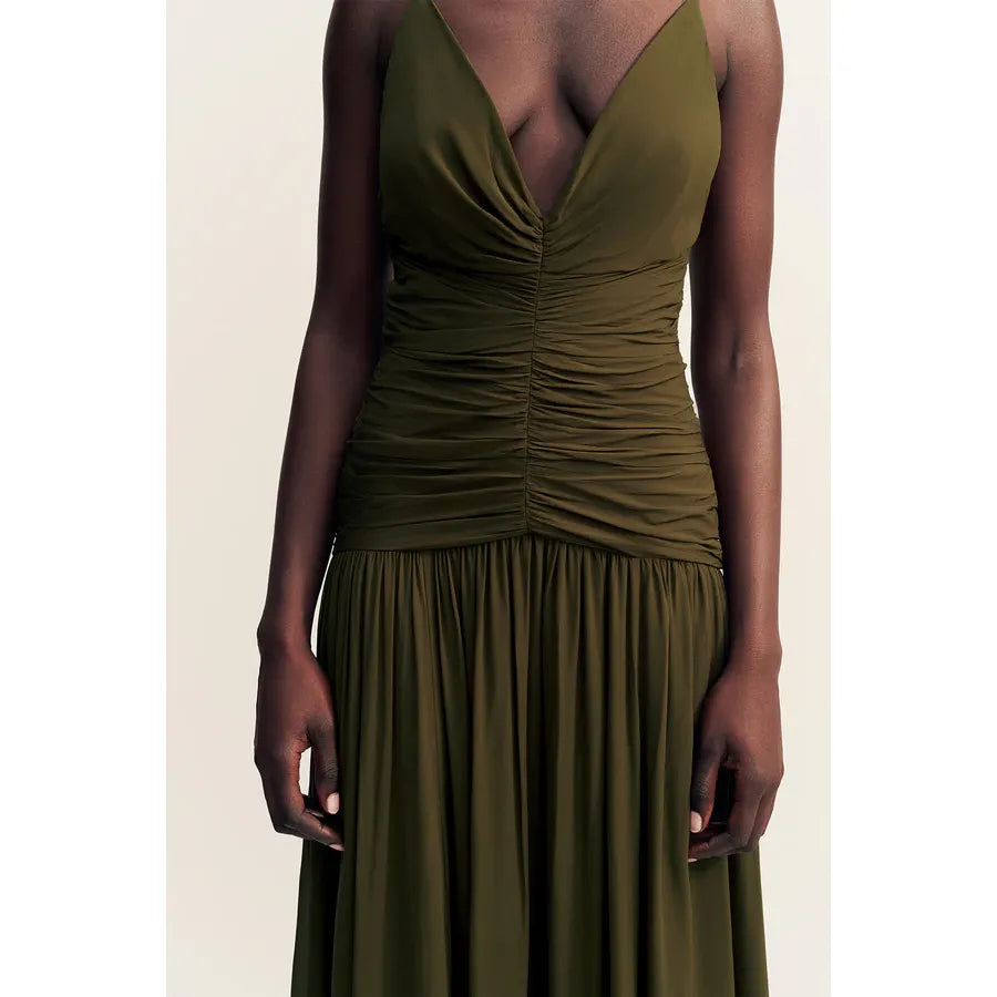Juno Plunged Gathered Maxi dress