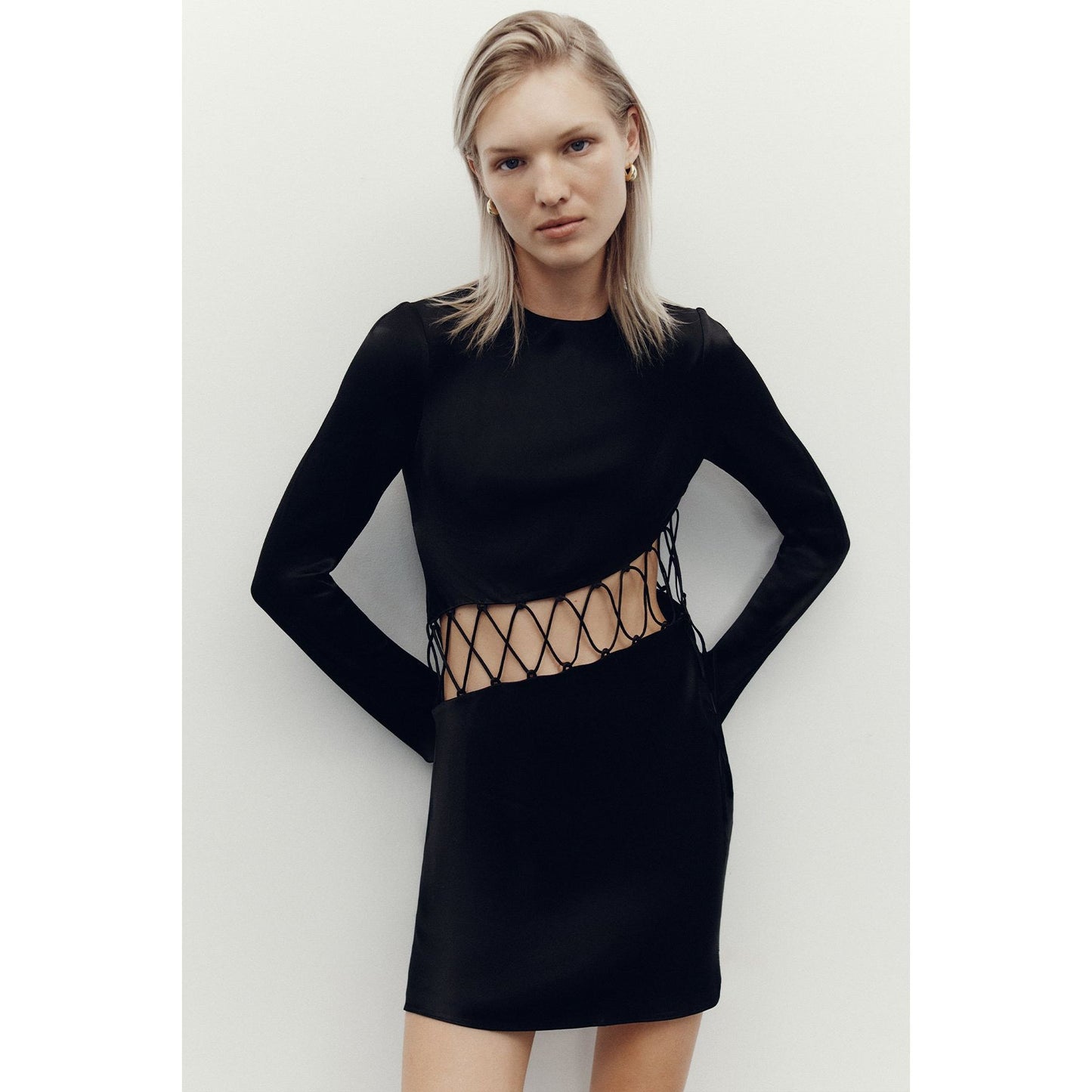 Arienzo Asymmetrical Lace Up Mini Dress