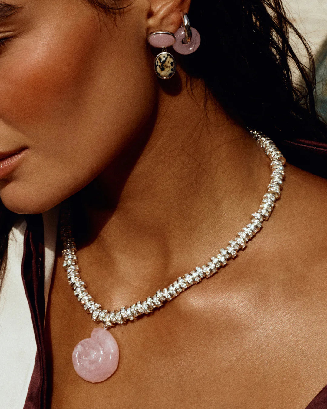 Rose Quartz Rio Rhinestone necklace - silver