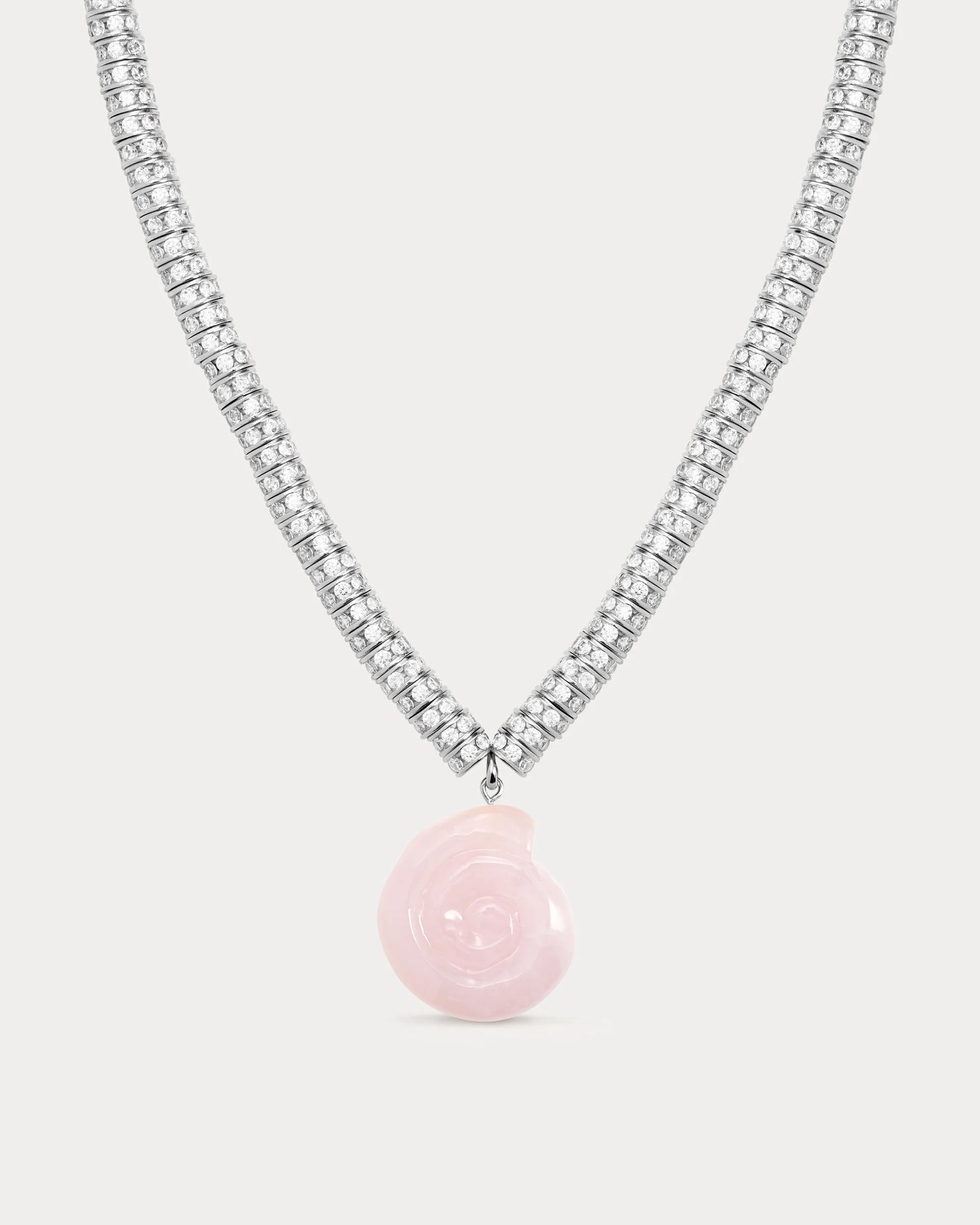 Rose Quartz Rio Rhinestone necklace - silver