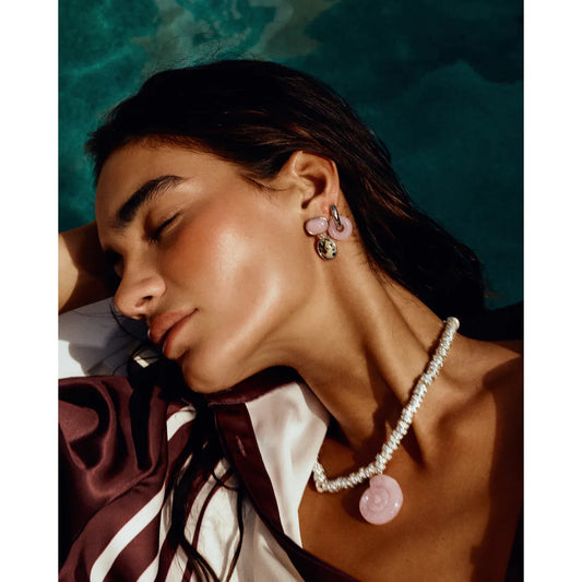 Rose Quartz Palma Studs- silver