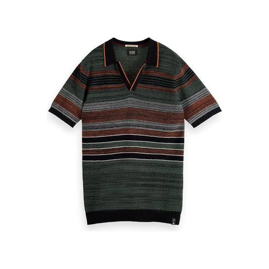 Structure Knitted Striped Polo Shirt