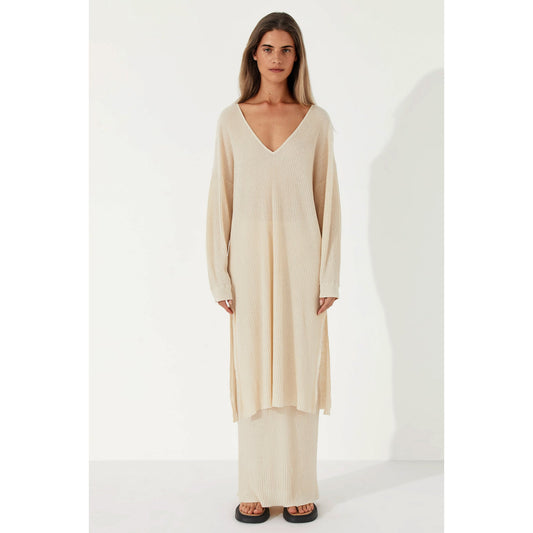 Stone Organic Linen Blend Knit Dress
